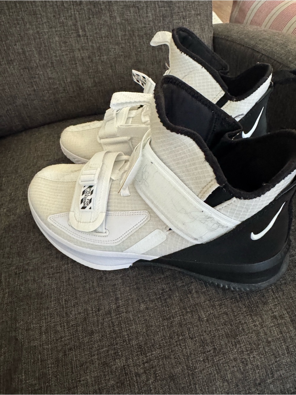 Nike Kids White and Black High-Top Sneakers with Strap